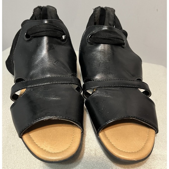 Comfortview Annika Fabric Strap Sandal Shoe Wedge Black Women Size 10M Flats - Picture 1 of 10
